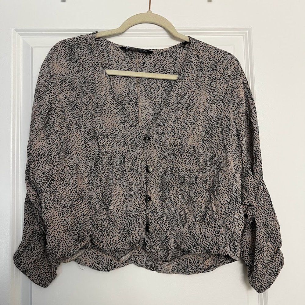 Zara Long Sleeve V Neck Cheetah Print Blouse Size XS
